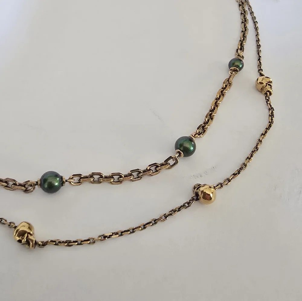Alexander McQueen Layered Skull Beads Necklace Bronze Green - Picture 9 of 9